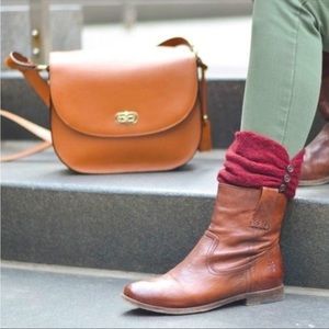 FRYE Celia X-Stitch Leather Pull On Short Boots Shoes Size 10 B